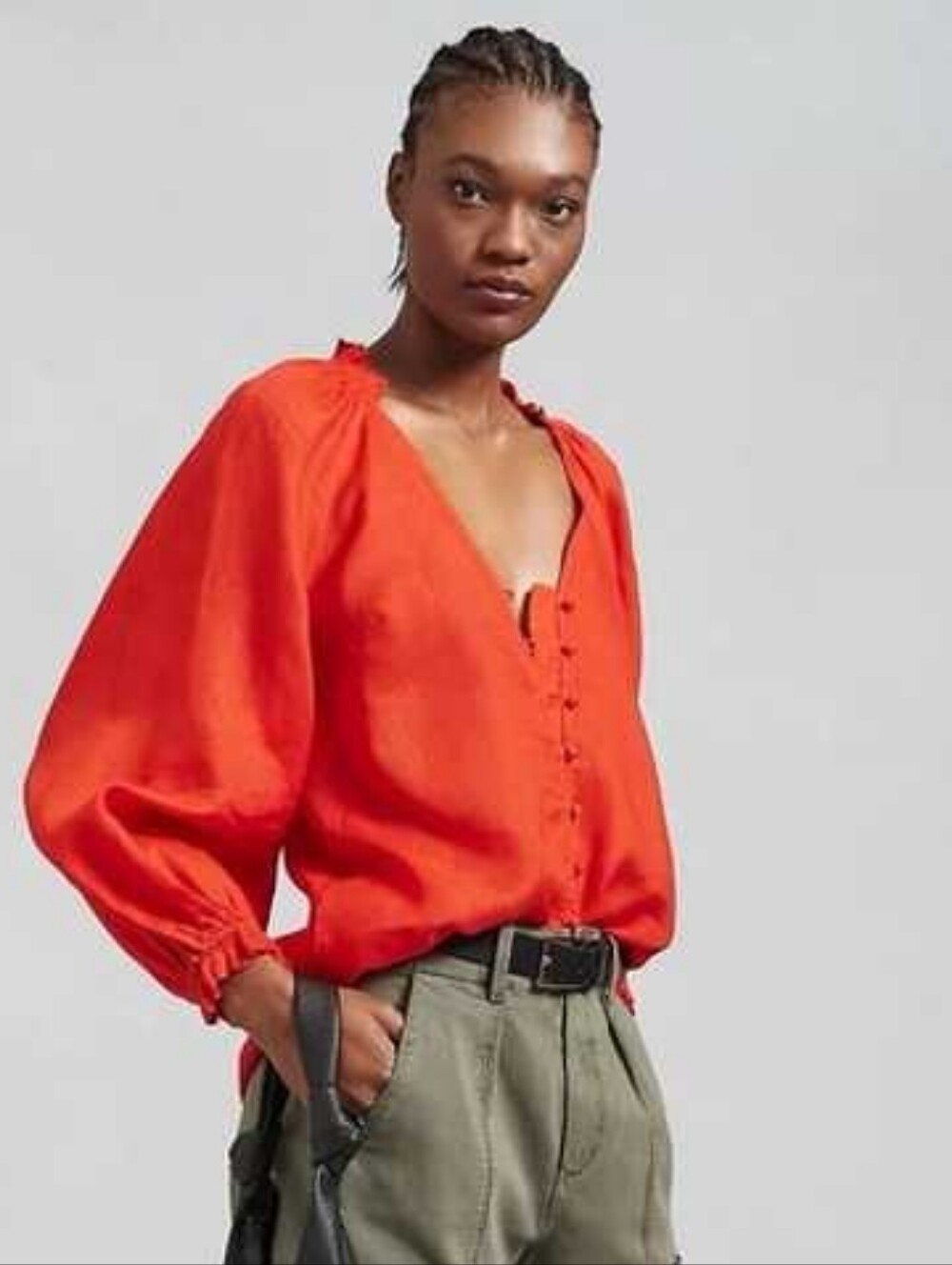 Anthropologie Maeve 100% Linen Audie Puff Sleeve Blouse Red Size XS Boho Coastal - Picture 8 of 8